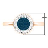 0.40 Carat (ctw) 10K Rose Gold Round Blue & Baguette Cut White Diamond Ladies Cluster Flower Right Hand Ring