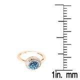 0.40 Carat (ctw) 10K Rose Gold Round Blue & Baguette Cut White Diamond Ladies Cluster Flower Right Hand Ring