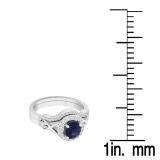 1.35 Carat (ctw) 18K White Gold Oval Cut Blue Sapphire & Round White Diamond Ladies Bridal Split Shank Halo Engagement Ring With Matching Band Set 1 1/3 CT