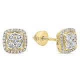 0.40 Carat (ctw) 10K Yellow Gold Round White Diamond Ladies Cluster Style Stud Earrings