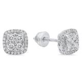 0.40 Carat (ctw) 14K White Gold Round White Diamond Ladies Cluster Style Stud Earrings