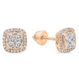 0.40 Carat (ctw) 18K Rose Gold Round White Diamond Ladies Cluster Style Stud Earrings