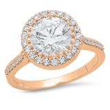 4.20 Carat (ctw) 10K Rose Gold Round Cut White Cubic Zirconia Ladies Bridal Halo Vintage Style Engagement Ring