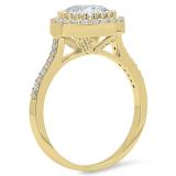 4.20 Carat (ctw) 10K Yellow Gold Round Cut White Cubic Zirconia Ladies Bridal Halo Vintage Style Engagement Ring