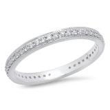 0.70 Carat (ctw) 10K White Gold Round White Cubic Zirconia Ladies Eternity Anniversary Stackable Ring Wedding Band 3/4 CT