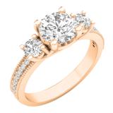 3.15 Carat (ctw) 10K Rose Gold Round Cut White Cubic Zirconia Ladies Bridal 3 Stone Engagement Ring