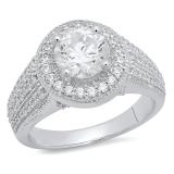 3.40 Carat (ctw) 14K White Gold Round Cut White Cubic Zirconia Ladies Bridal Halo Vintage Style Engagement Ring