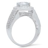 3.40 Carat (ctw) 14K White Gold Round Cut White Cubic Zirconia Ladies Bridal Halo Vintage Style Engagement Ring