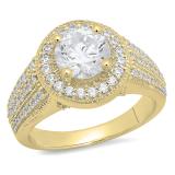 3.40 Carat (ctw) 14K Yellow Gold Round Cut White Cubic Zirconia Ladies Bridal Halo Vintage Style Engagement Ring