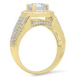 3.40 Carat (ctw) 14K Yellow Gold Round Cut White Cubic Zirconia Ladies Bridal Halo Vintage Style Engagement Ring