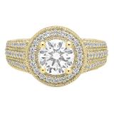 3.40 Carat (ctw) 14K Yellow Gold Round Cut White Cubic Zirconia Ladies Bridal Halo Vintage Style Engagement Ring