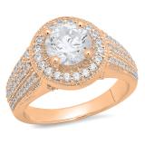 3.40 Carat (ctw) 18K Rose Gold Round Cut White Cubic Zirconia Ladies Bridal Halo Vintage Style Engagement Ring