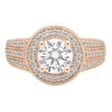 3.40 Carat (ctw) 18K Rose Gold Round Cut White Cubic Zirconia Ladies Bridal Halo Vintage Style Engagement Ring