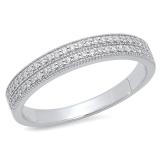 0.45 Carat (ctw) 18K White Gold Round White Cubic Zirconia Ladies Double Row Anniversary Wedding Band 1/2 CT