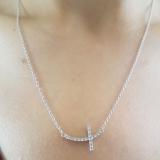 0.05 Carat (ctw) Dainty Sterling Silver Round White Diamond Ladies Sideways Religious Cross Pendant (Silver Chain Included)