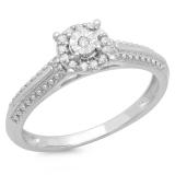 0.12 Carat (ctw) 14K White Gold Round Diamond Ladies Bridal Cluster Promise Engagement Ring