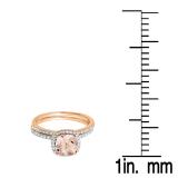 0.90 Carat (ctw) 10K Rose Gold Cushion Cut Morganite & Round Cut White Diamond Ladies Bridal Halo Engagement Ring With Matching Band Set
