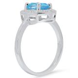 1.40 Carat (ctw) 10K White Gold Oval Cut Blue Topaz & Round Cut White Diamond Ladies Halo Style Bridal Engagement Ring