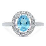 1.40 Carat (ctw) 10K White Gold Oval Cut Blue Topaz & Round Cut White Diamond Ladies Halo Style Bridal Engagement Ring