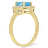 1.40 Carat (ctw) 10K Yellow Gold Oval Cut Blue Topaz & Round Cut White Diamond Ladies Halo Style Bridal Engagement Ring