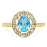 1.40 Carat (ctw) 10K Yellow Gold Oval Cut Blue Topaz & Round Cut White Diamond Ladies Halo Style Bridal Engagement Ring