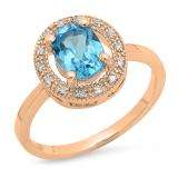 1.40 Carat (ctw) 18K Rose Gold Oval Cut Blue Topaz & Round Cut White Diamond Ladies Halo Style Bridal Engagement Ring