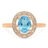 1.40 Carat (ctw) 18K Rose Gold Oval Cut Blue Topaz & Round Cut White Diamond Ladies Halo Style Bridal Engagement Ring