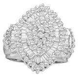 1.55 Carat (ctw) 10K White Gold Round & Tapered Cut White Diamond Ladies Cluster Right Hand Ring 1 1/2 CT