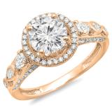 1.58 Carat (ctw) 14K Rose Gold Round & Pear Cut Diamond Ladies Halo Bridal Engagement Ring