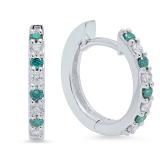 0.25 Carat (ctw) 10K White Gold Round White & Blue Diamond Ladies Fine Dainty Hoop Earrings 1/4 CT