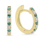 0.25 Carat (ctw) 18K Yellow Gold Round White & Blue Diamond Ladies Fine Dainty Hoop Earrings 1/4 CT