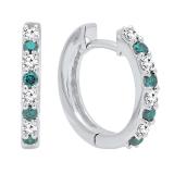 0.35 Carat (ctw) 10K White Gold Round White & Blue Diamond Ladies Fine Dainty Hoop Earrings 1/3 CT