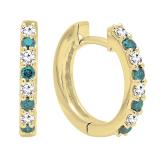 0.35 Carat (ctw) 10K Yellow Gold Round White & Blue Diamond Ladies Fine Dainty Hoop Earrings 1/3 CT