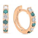0.50 Carat (ctw) 10K Rose Gold Round White & Blue Diamond Ladies Fine Dainty Hoop Earrings 1/2 CT