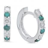 0.50 Carat (ctw) 10K White Gold Round White & Blue Diamond Ladies Fine Dainty Hoop Earrings 1/2 CT