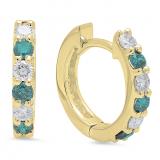 0.50 Carat (ctw) 10K Yellow Gold Round White & Blue Diamond Ladies Fine Dainty Hoop Earrings 1/2 CT