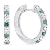 0.75 Carat (ctw) 10K White Gold Round White & Blue Diamond Ladies Fine Dainty Hoop Earrings 3/4 CT