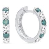 1.10 Carat (ctw) 14K White Gold Round White & Blue Diamond Ladies Fine Dainty Hoop Earrings 1 CT