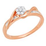 0.25 Carat (ctw) 14K Rose Gold Round & Baguette Cut White Diamond Bridal Cluster Flower Engagement Ring 1/4 CT