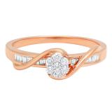 0.25 Carat (ctw) 14K Rose Gold Round & Baguette Cut White Diamond Bridal Cluster Flower Engagement Ring 1/4 CT