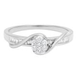 0.25 Carat (ctw) 14K White Gold Round & Baguette Cut White Diamond Bridal Cluster Flower Engagement Ring 1/4 CT