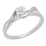 0.25 Carat (ctw) 18K White Gold Round & Baguette Cut White Diamond Bridal Cluster Flower Engagement Ring 1/4 CT