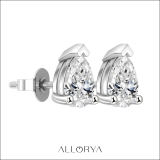 925 Sterling Silver  Solitaire Stud Earrings, 1.50 CT Pear Cubic Zirconia in Push Back