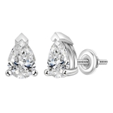 925 Sterling Silver  Solitaire Stud Earrings, 1.50 CT Pear Cubic Zirconia in Screw Back