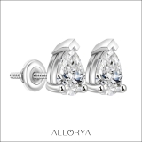 925 Sterling Silver  Solitaire Stud Earrings, 1.50 CT Pear Cubic Zirconia in Screw Back