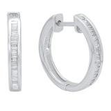 0.30 Carat (ctw) Sterling Silver Baguette Cut Diamond Ladies Huggies Hoop Earrings 1/3 CT
