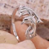 0.10 Carat (ctw) 10K White Gold Round Cut White Diamond Ladies Dolphin Right Hand Ring 1/10 CT