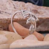 0.10 Carat (ctw) 10K White Gold Round Cut White Diamond Ladies Dolphin Right Hand Ring 1/10 CT