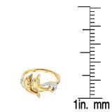 0.10 Carat (ctw) 10K Yellow Gold Round Cut White Diamond Ladies Dolphin Right Hand Ring 1/10 CT