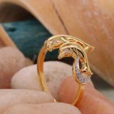 0.10 Carat (ctw) 10K Yellow Gold Round Cut White Diamond Ladies Dolphin Right Hand Ring 1/10 CT